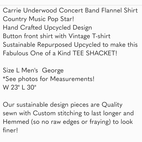 SOLD! Carrie Underwood Concert Plaid Flannel Shirt Hand Crafted Upcycled - Picture 10 of 10